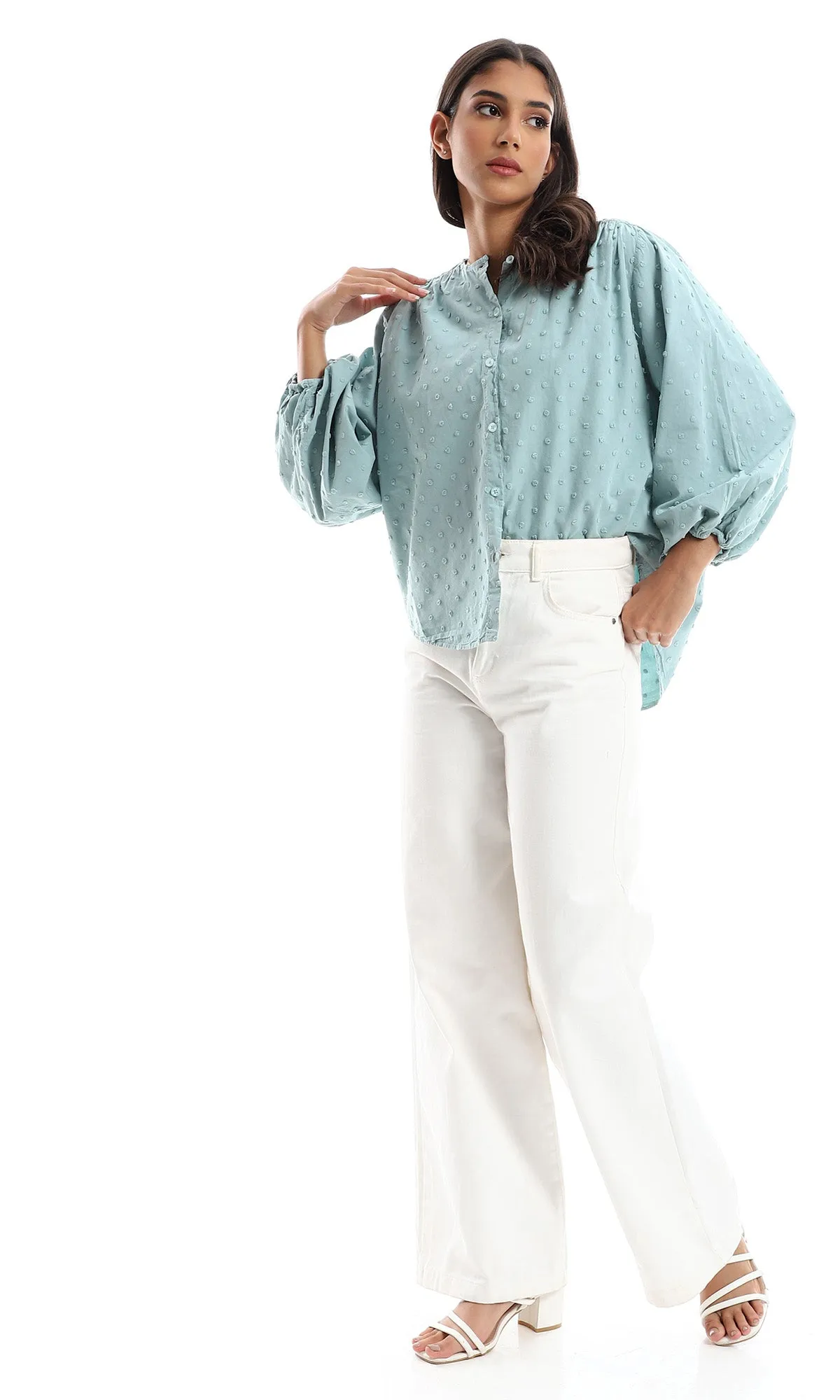 O157129 Dark Mint Stitched Relaxed Shirt