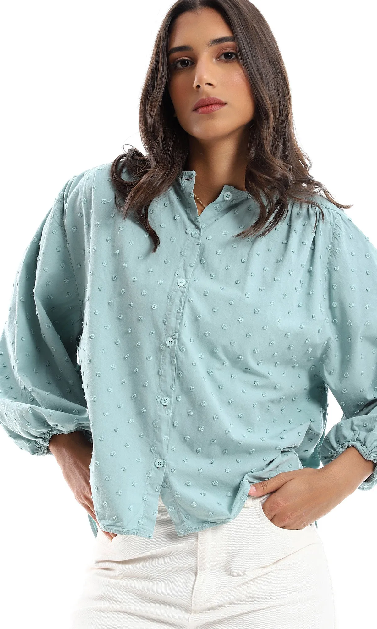 O157129 Dark Mint Stitched Relaxed Shirt
