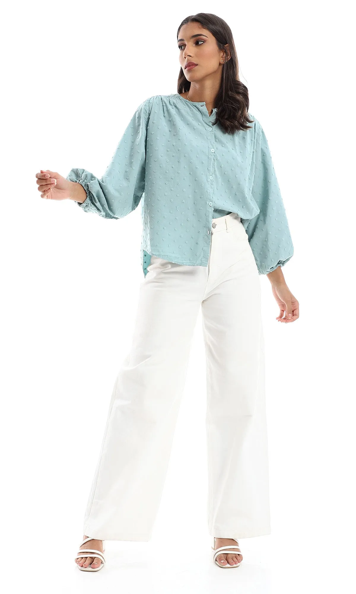 O157129 Dark Mint Stitched Relaxed Shirt