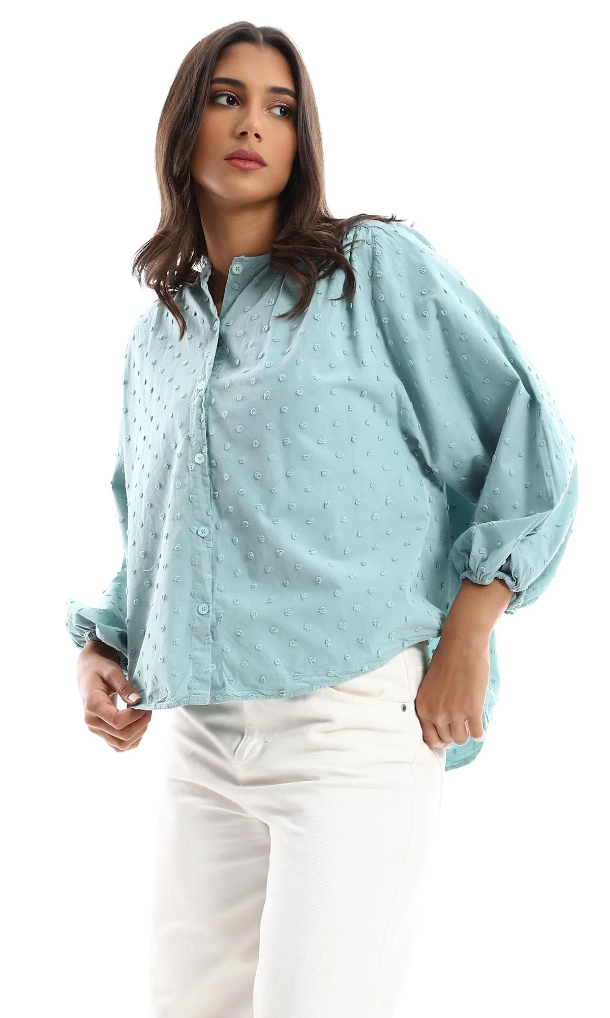 O157129 Dark Mint Stitched Relaxed Shirt