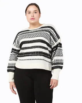 Peyton Fringe Knit Sweater | Ivory / Brown