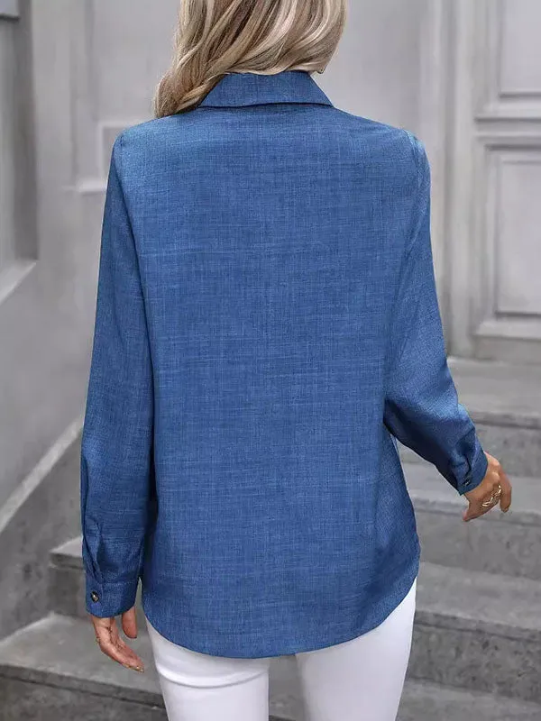 Pleated Split-Joint High-Low Long Sleeves Lapel Blouses&Shirts Tops