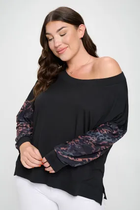 Plus Size Stormy Leopard Print Boatneck Top