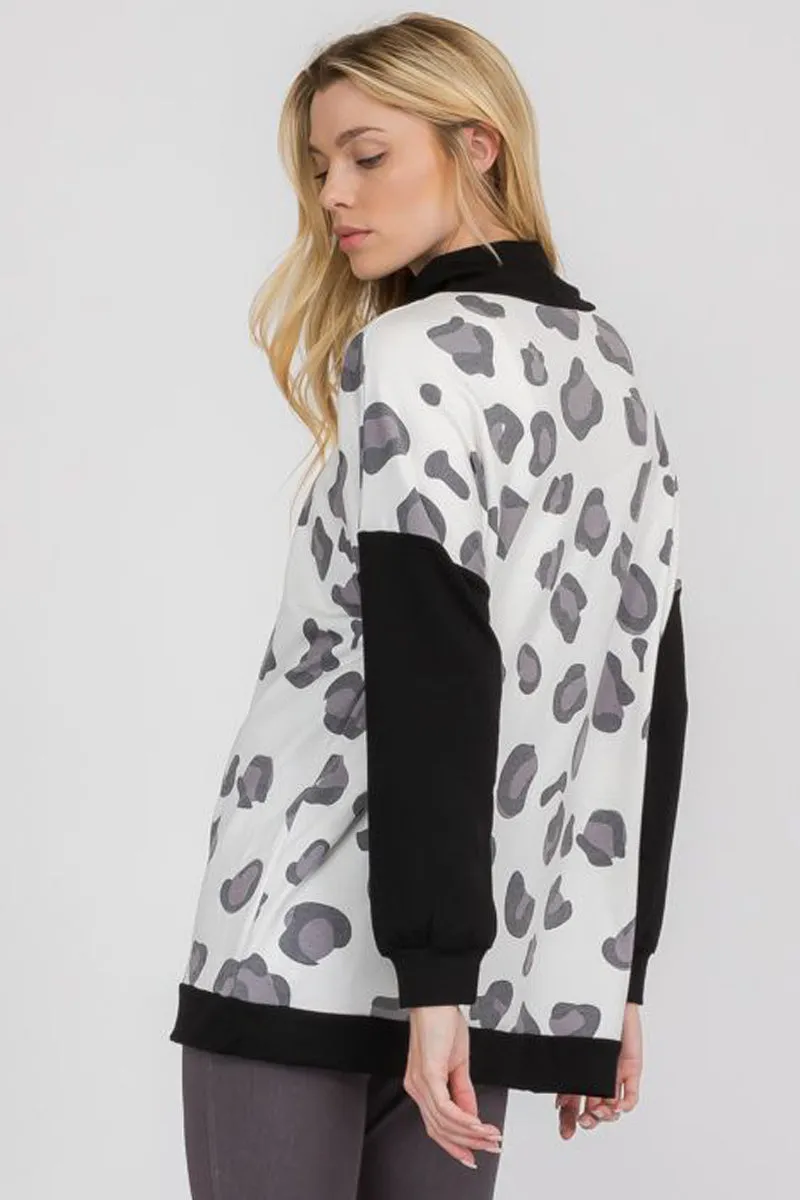 Scattered Leopard Print Mock Neck Sweater