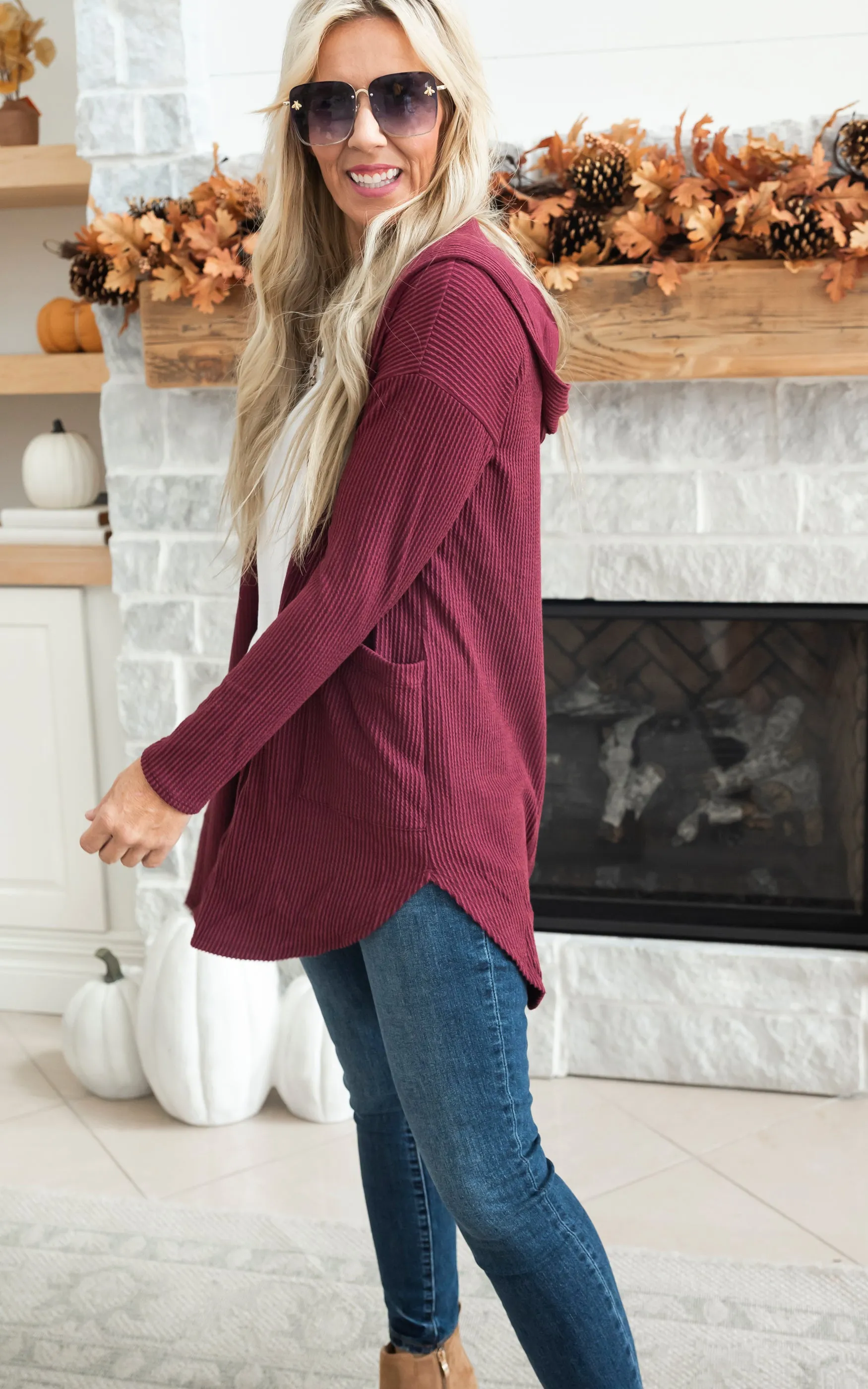 Solid Ribbed Hooded Cardigan - Final Sale