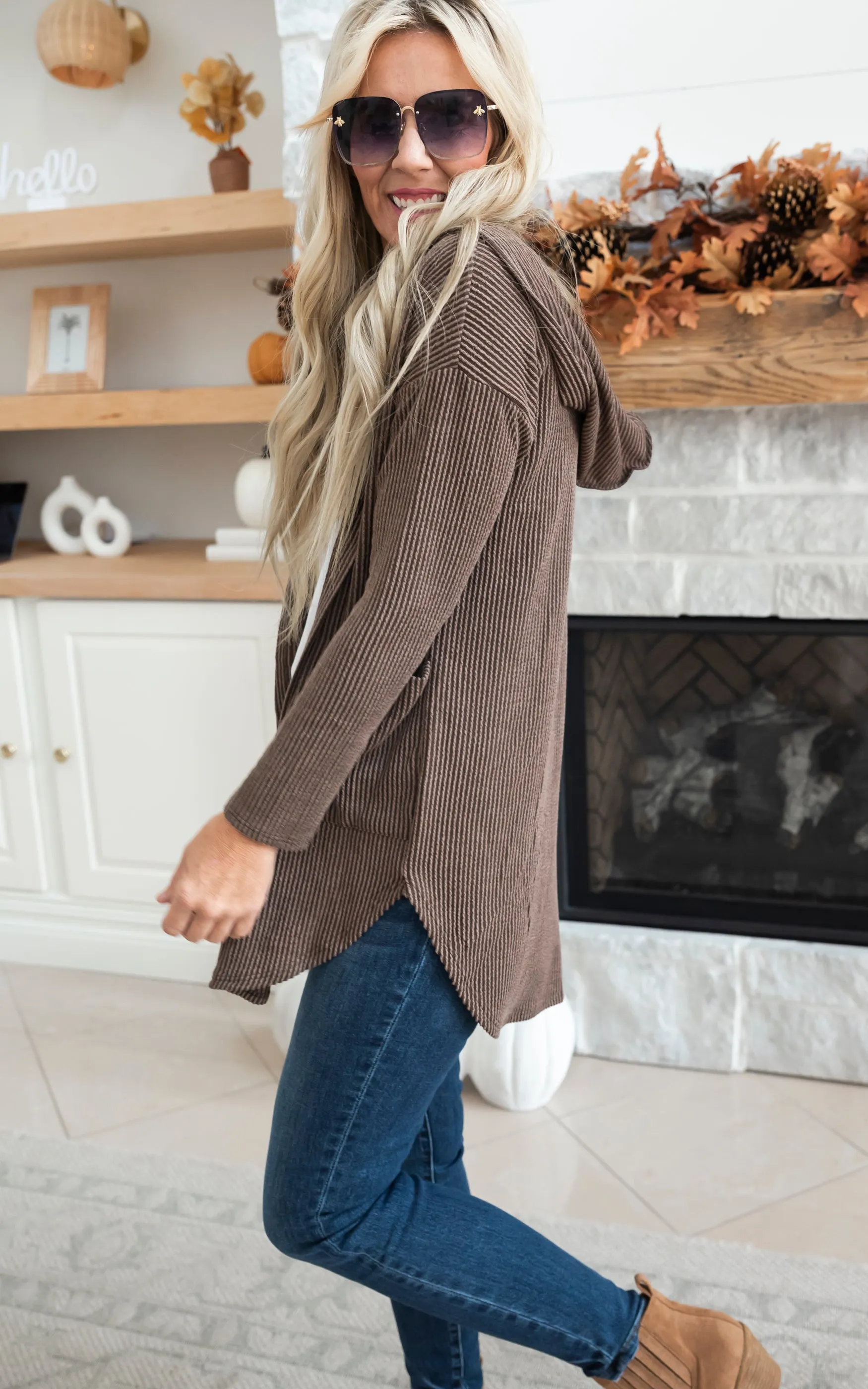 Solid Ribbed Hooded Cardigan - Final Sale