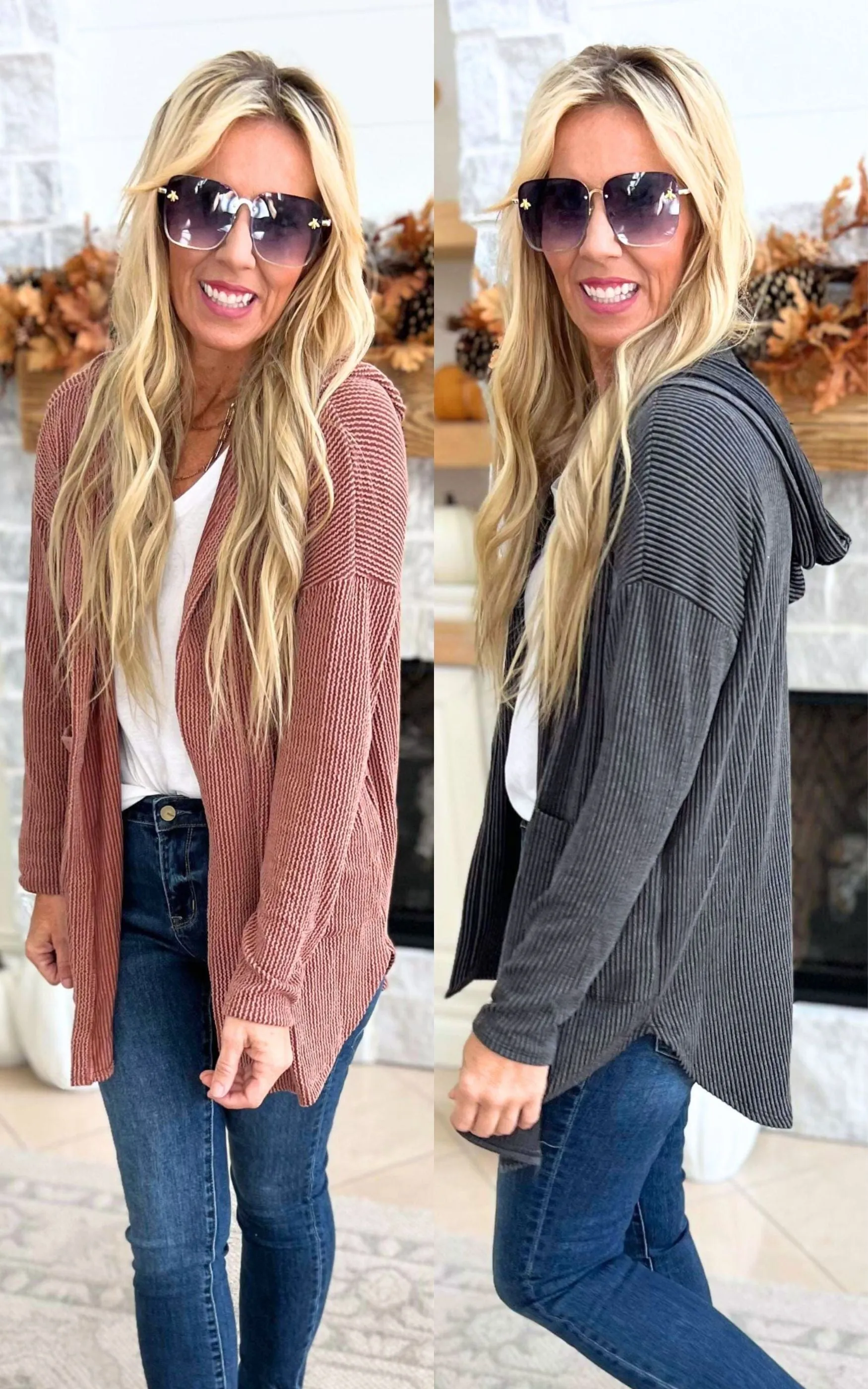 Solid Ribbed Hooded Cardigan - Final Sale