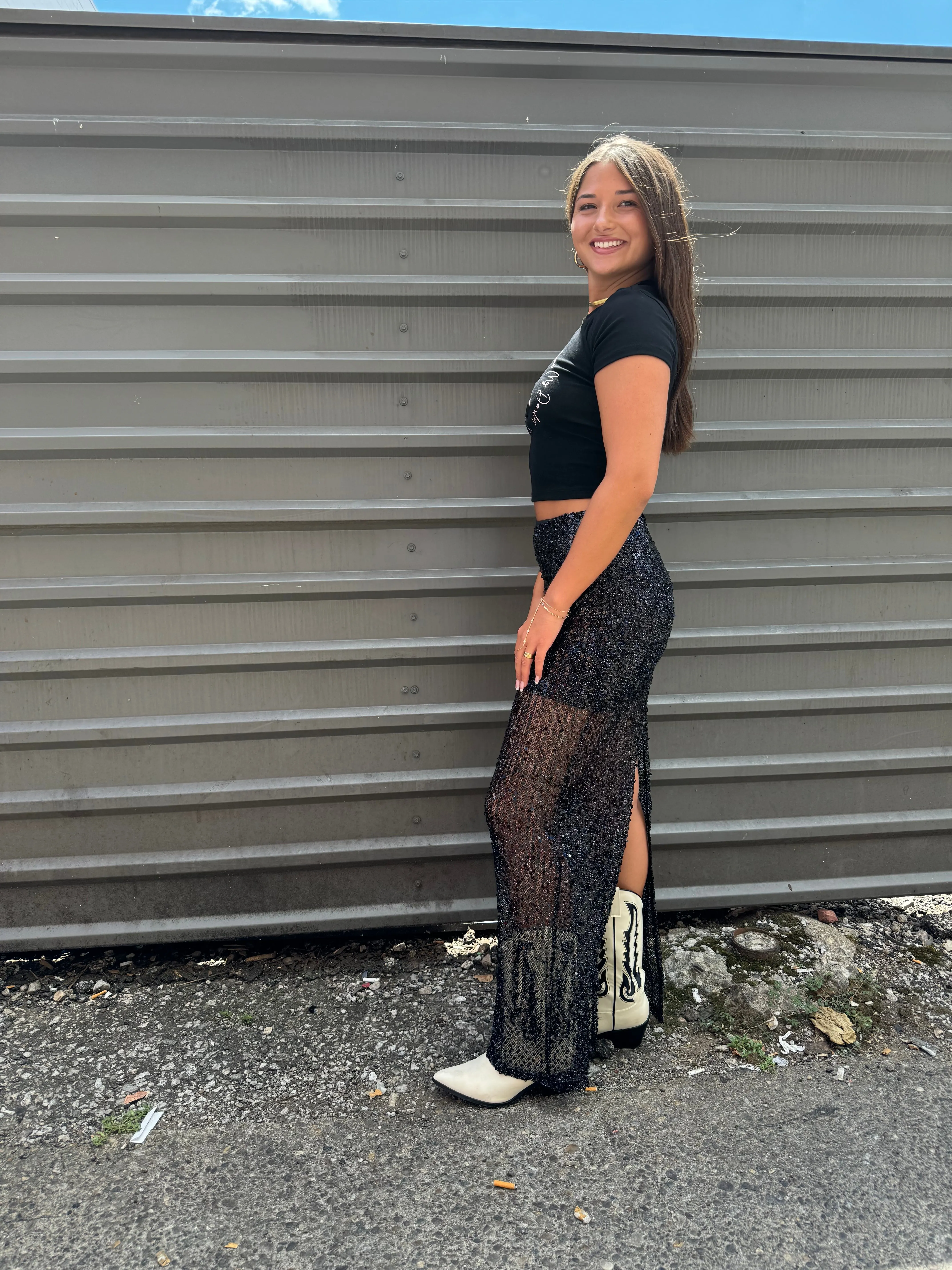 STELLA SEMI SHEER SEQUIN MAXI SKIRT