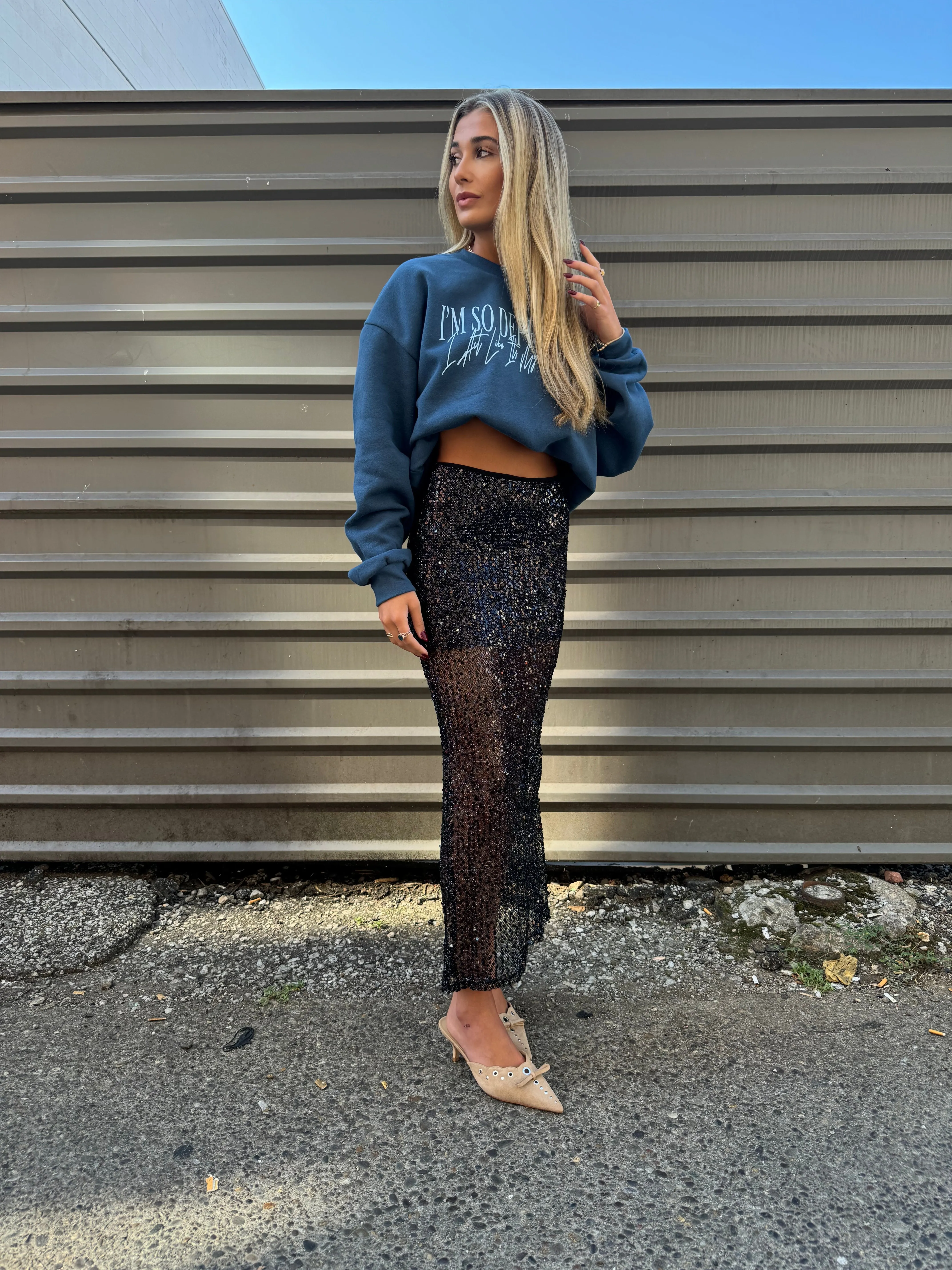 STELLA SEMI SHEER SEQUIN MAXI SKIRT
