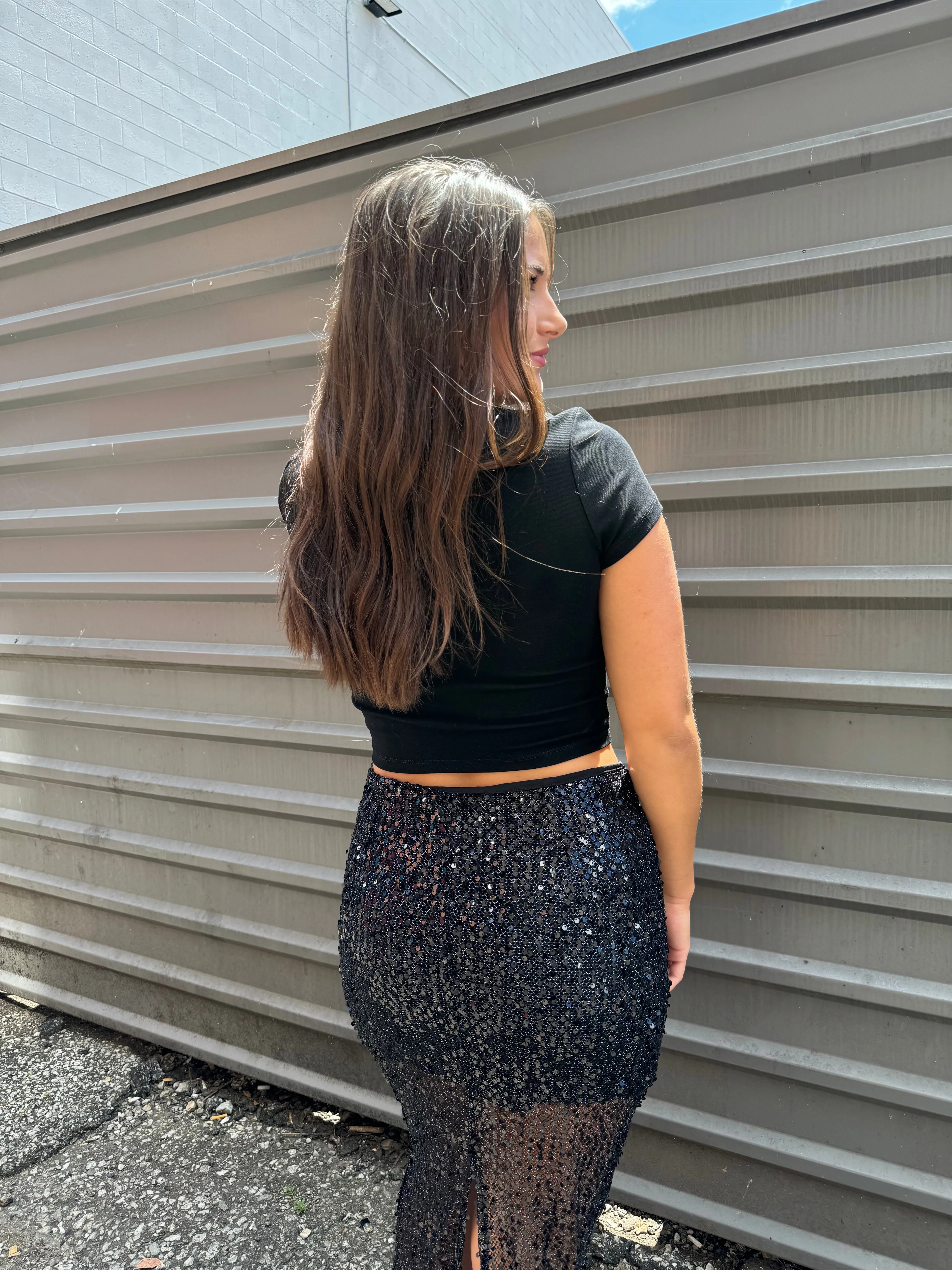 STELLA SEMI SHEER SEQUIN MAXI SKIRT