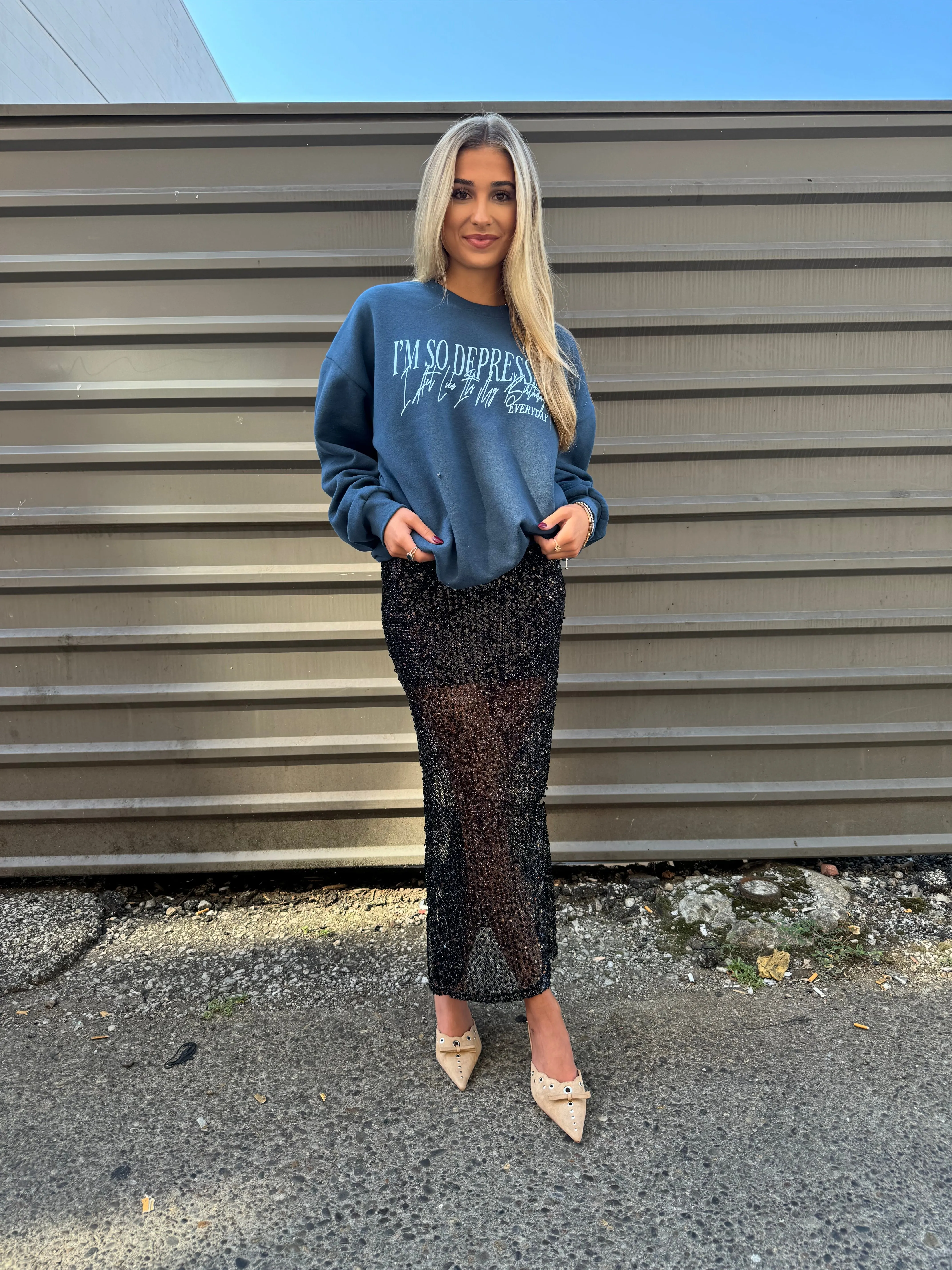 STELLA SEMI SHEER SEQUIN MAXI SKIRT