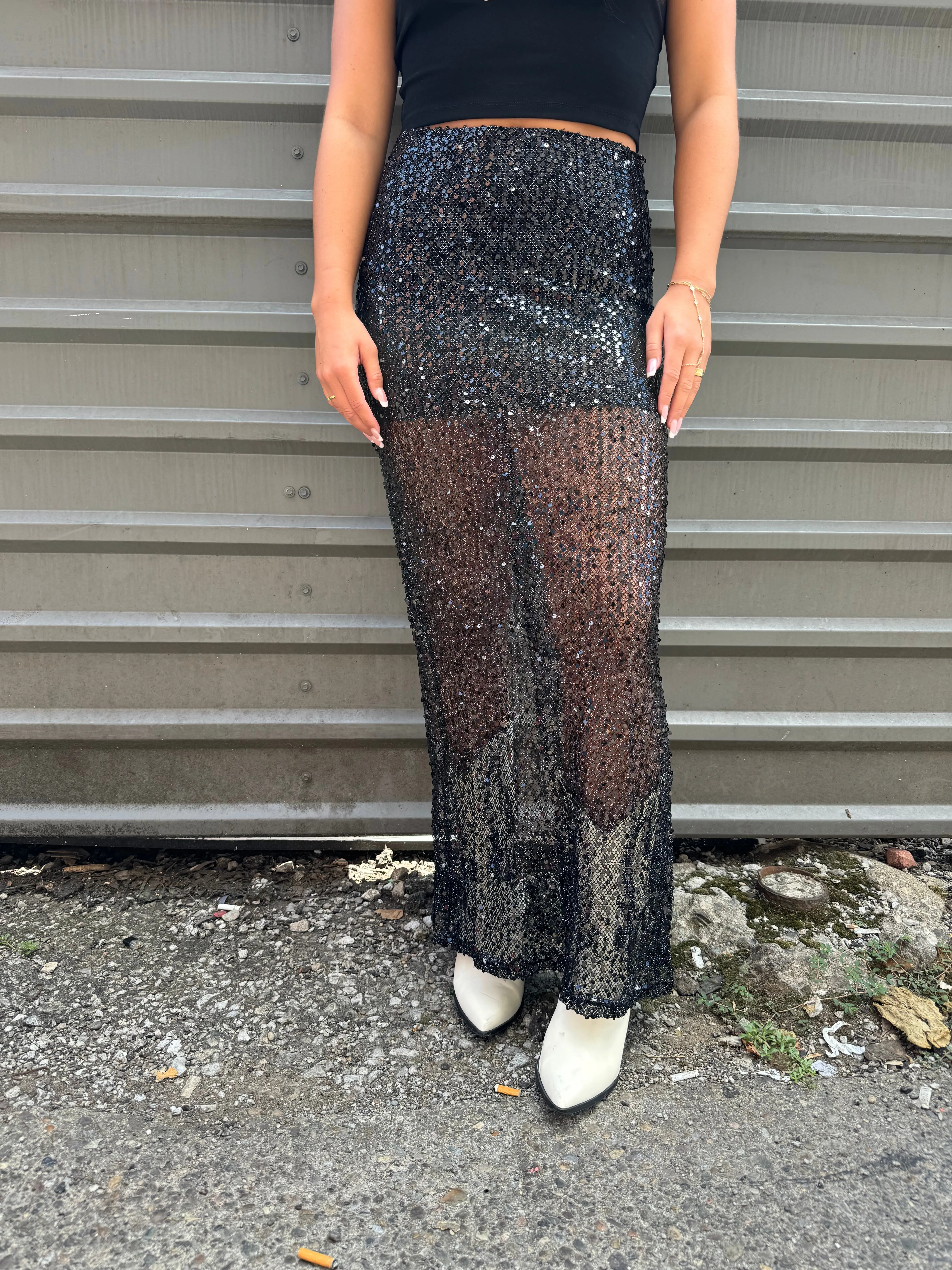 STELLA SEMI SHEER SEQUIN MAXI SKIRT