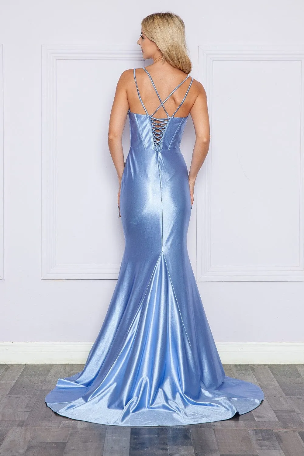Strappy Back Corset Mermaid Gown by Poly USA 9258
