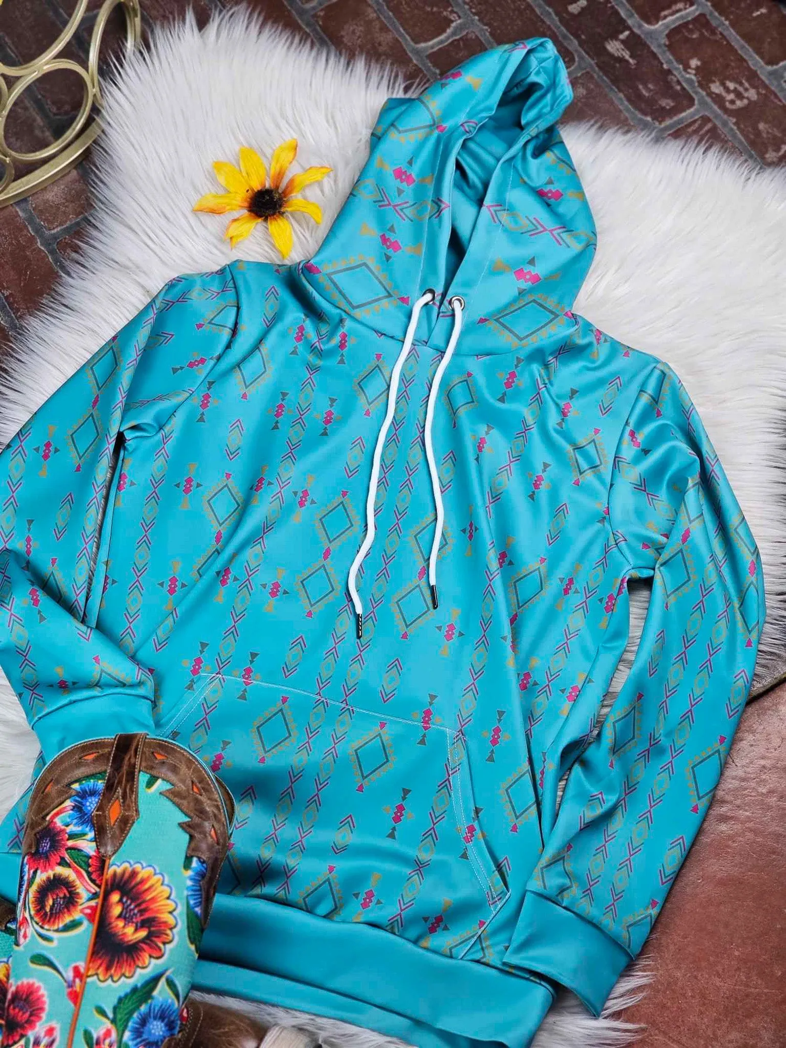 Teal Aztec Hoodie