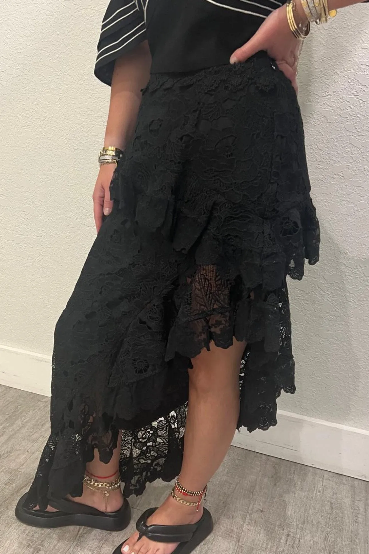 Valeria Asymmetric Floral Lace Maxi Skirt
