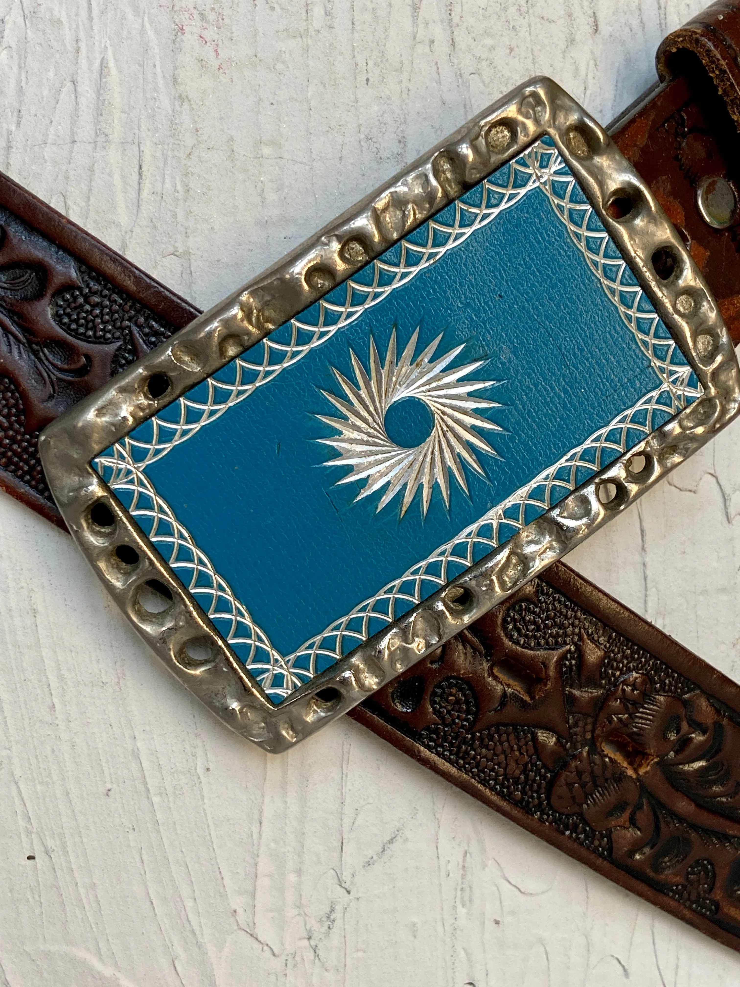Vintage tooled leather belt