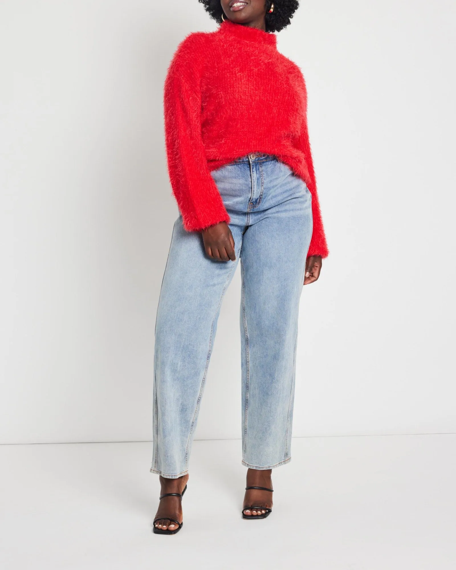 Viv Mock Neck Faux Fur Sweater | High Risk Red