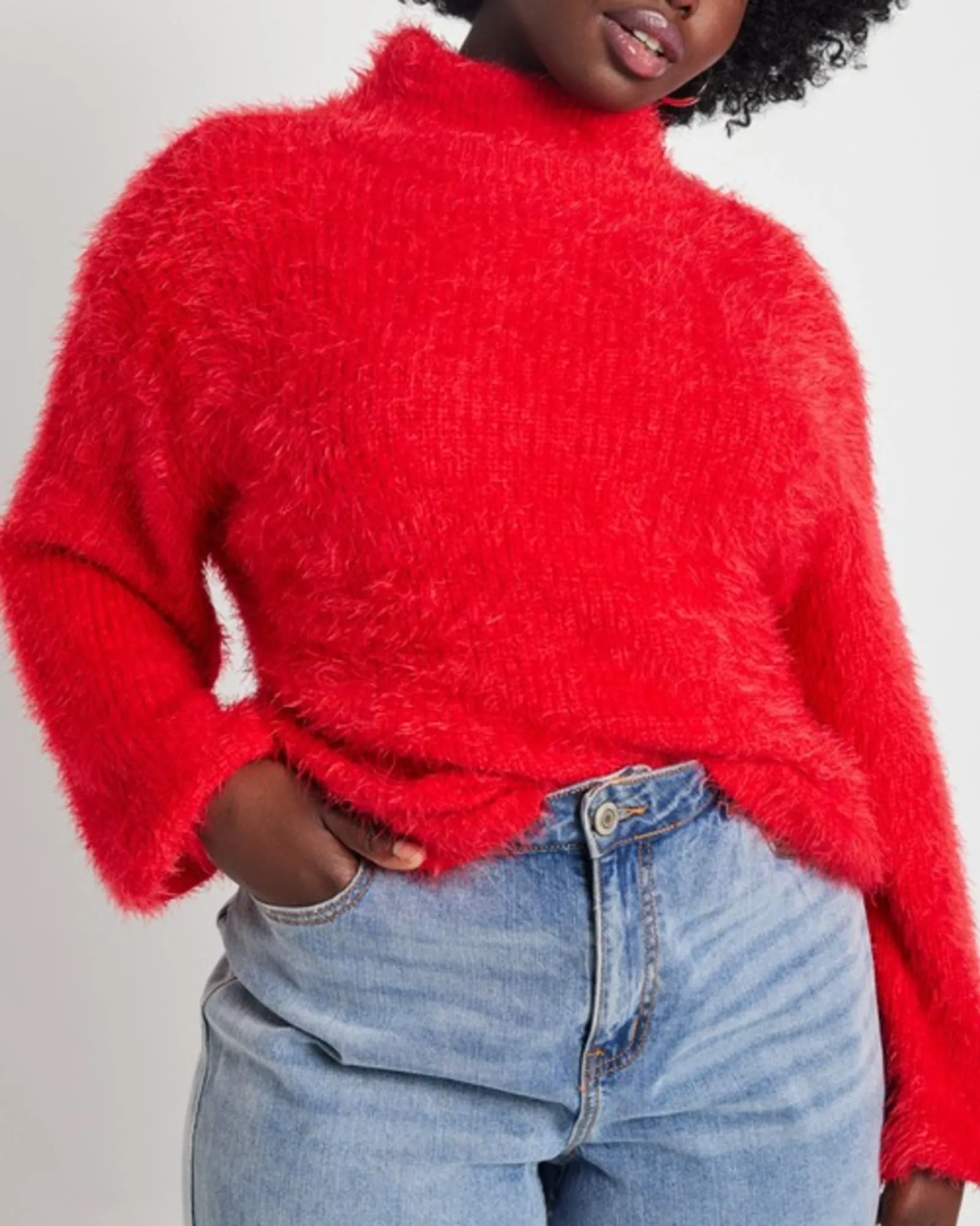 Viv Mock Neck Faux Fur Sweater | High Risk Red