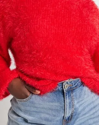Viv Mock Neck Faux Fur Sweater | High Risk Red