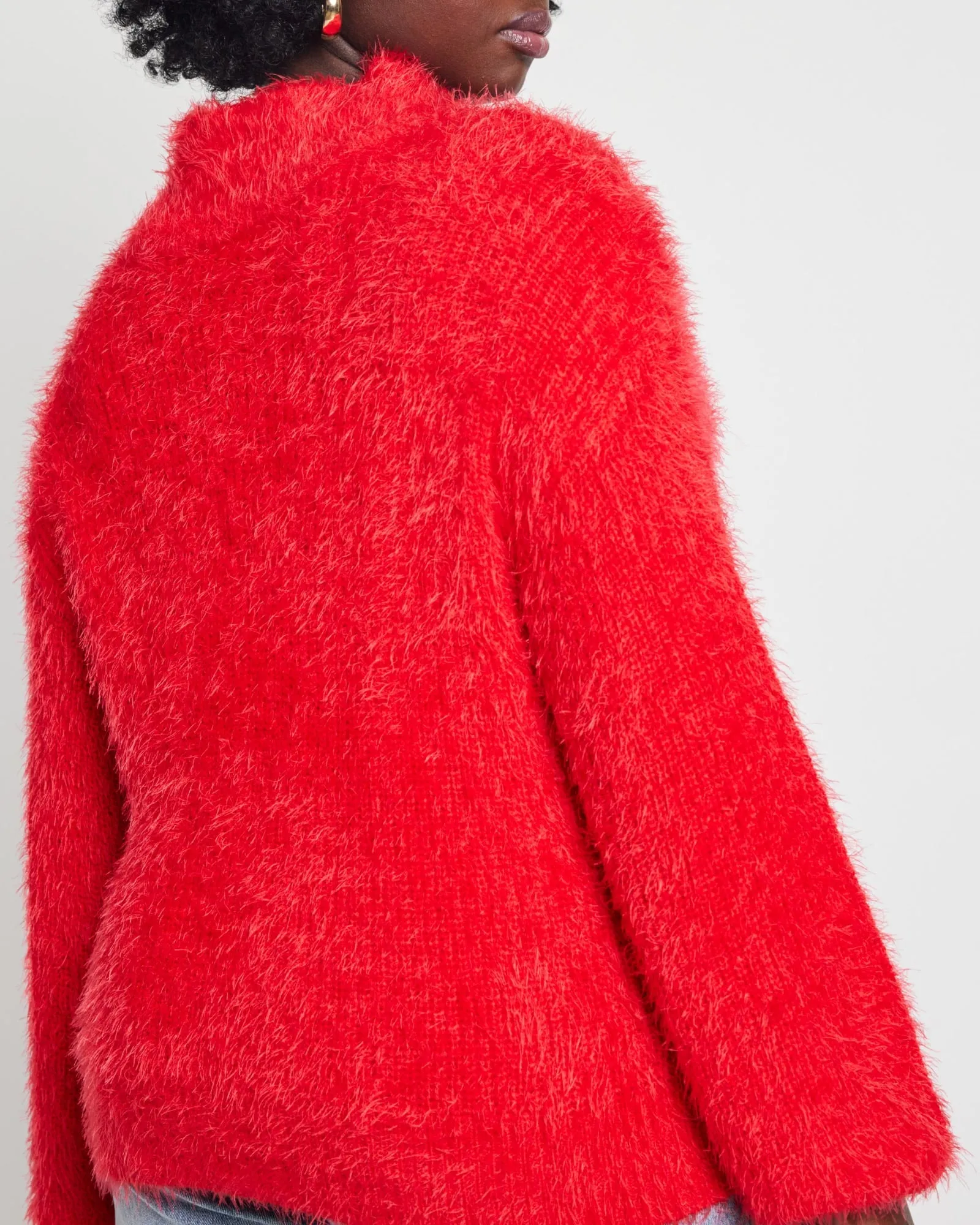 Viv Mock Neck Faux Fur Sweater | High Risk Red