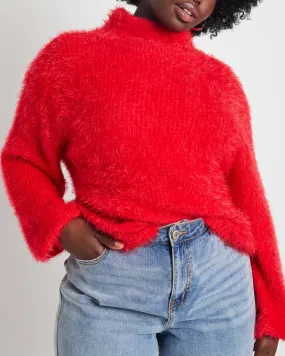Viv Mock Neck Faux Fur Sweater | High Risk Red