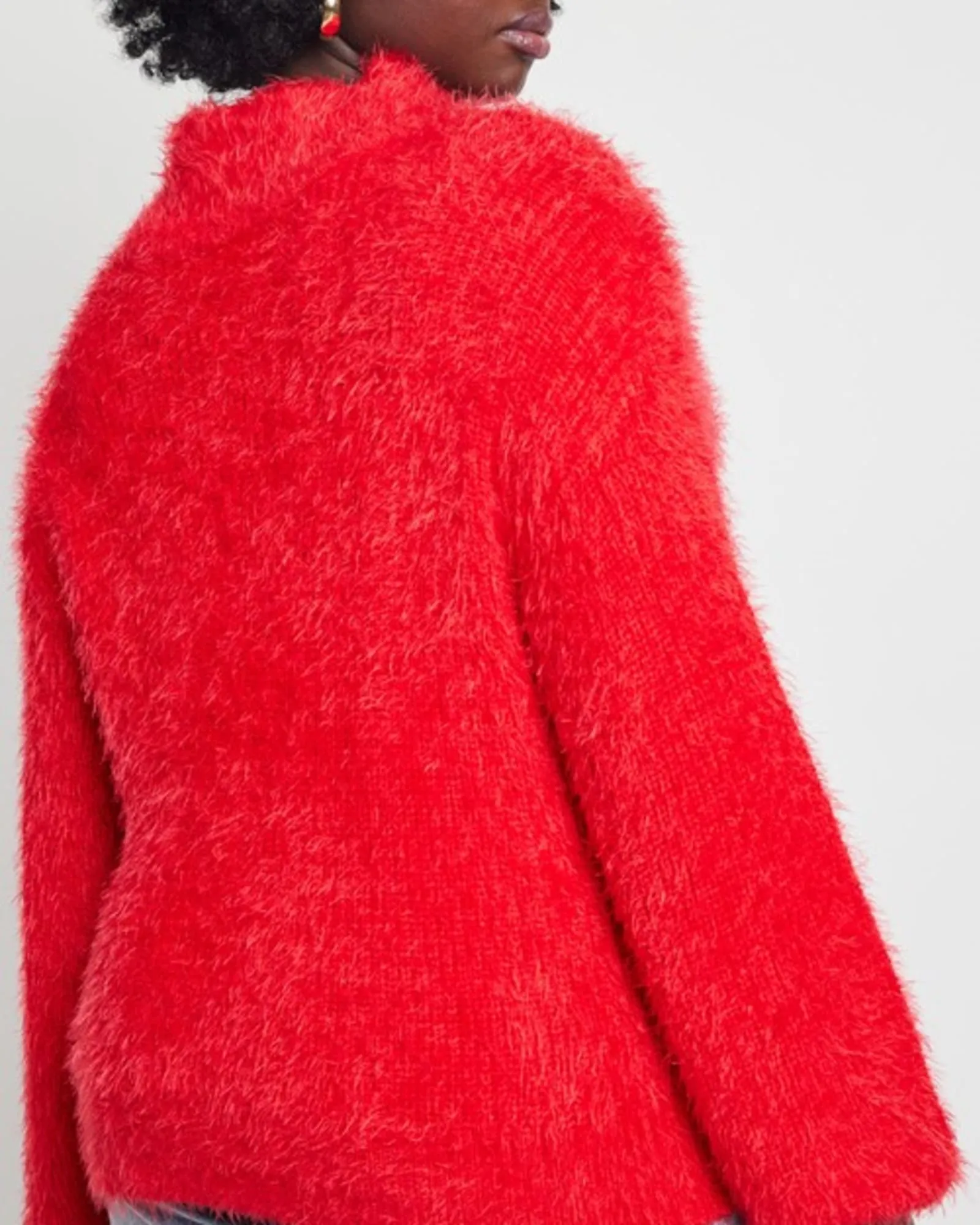 Viv Mock Neck Faux Fur Sweater | High Risk Red