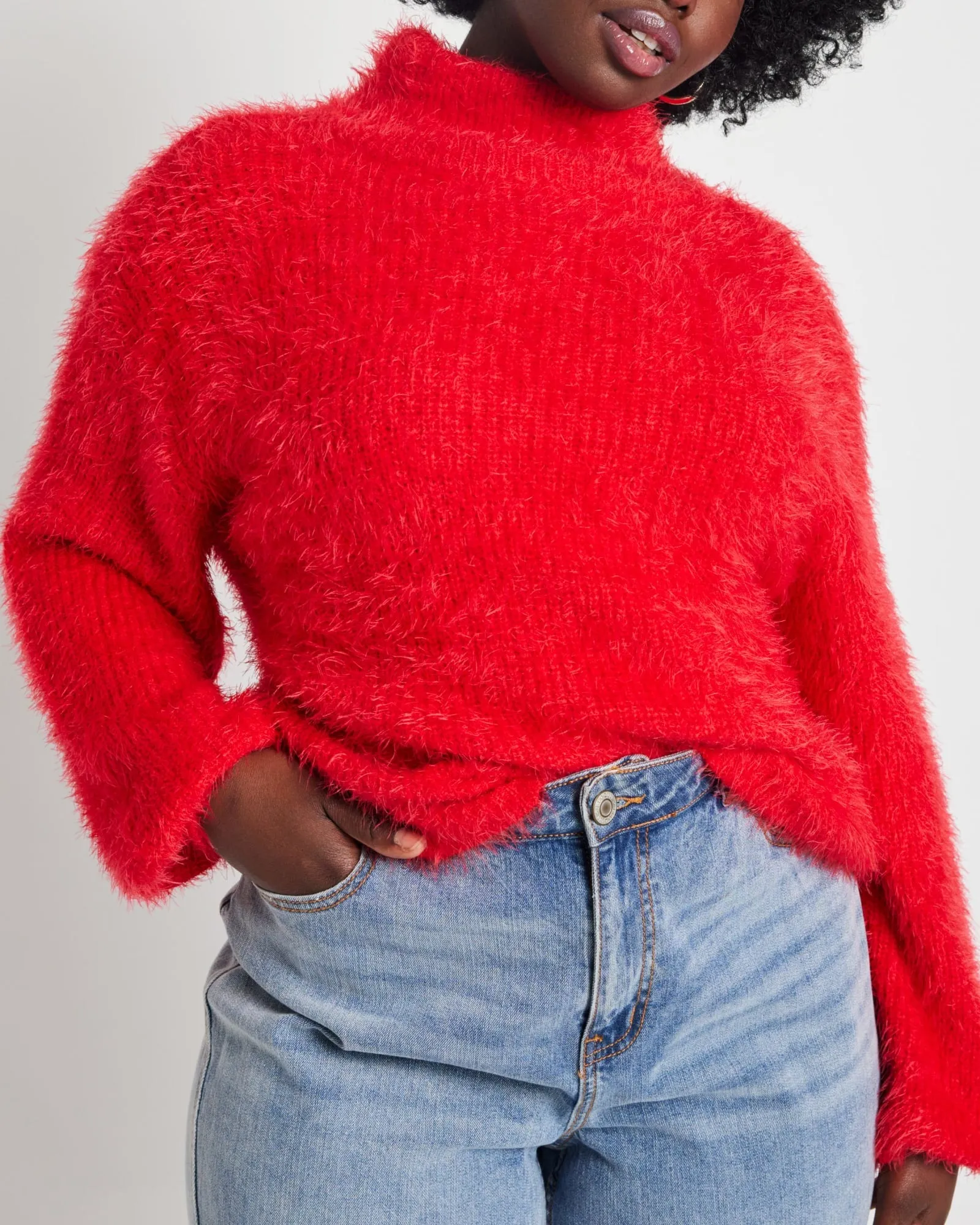 Viv Mock Neck Faux Fur Sweater | High Risk Red