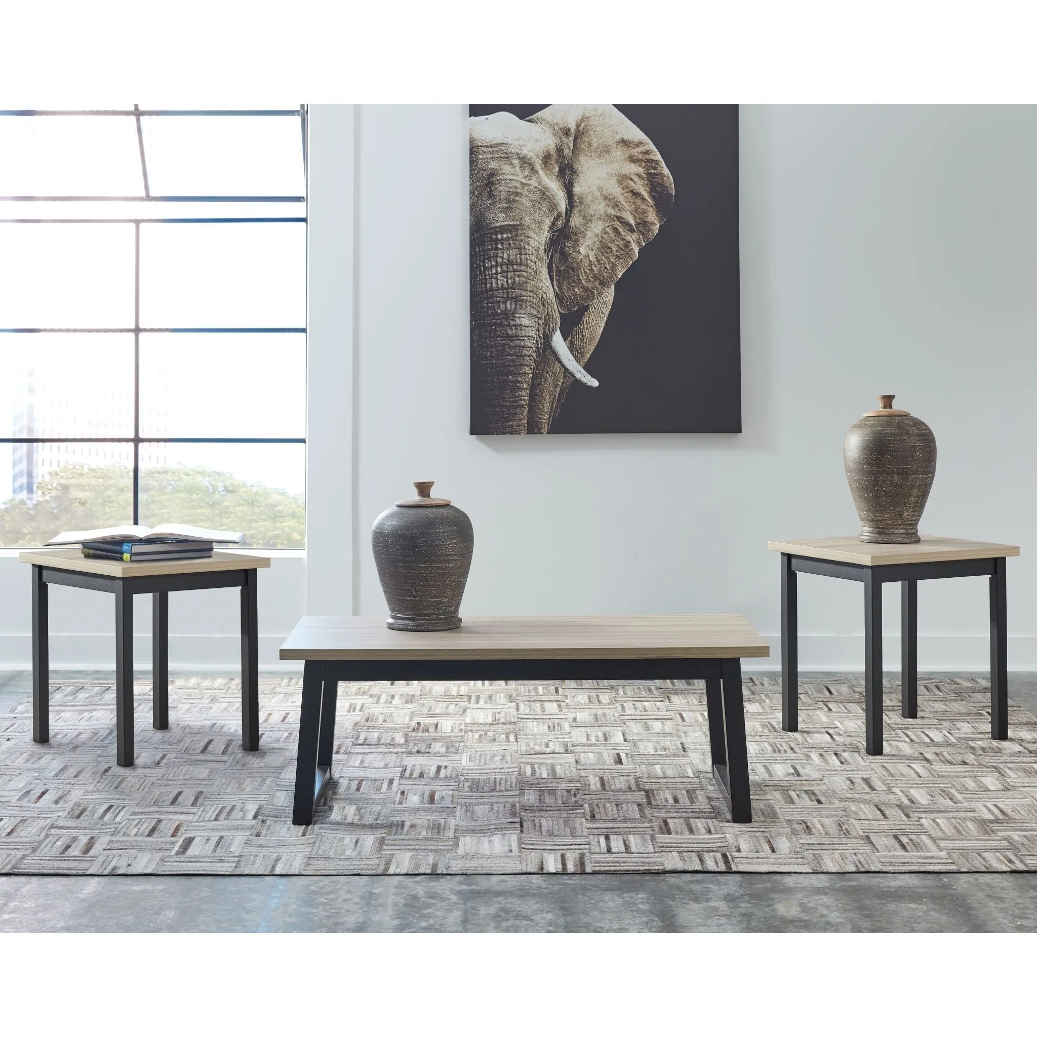 Waylowe 3 Pack Tables - Natural/Black
