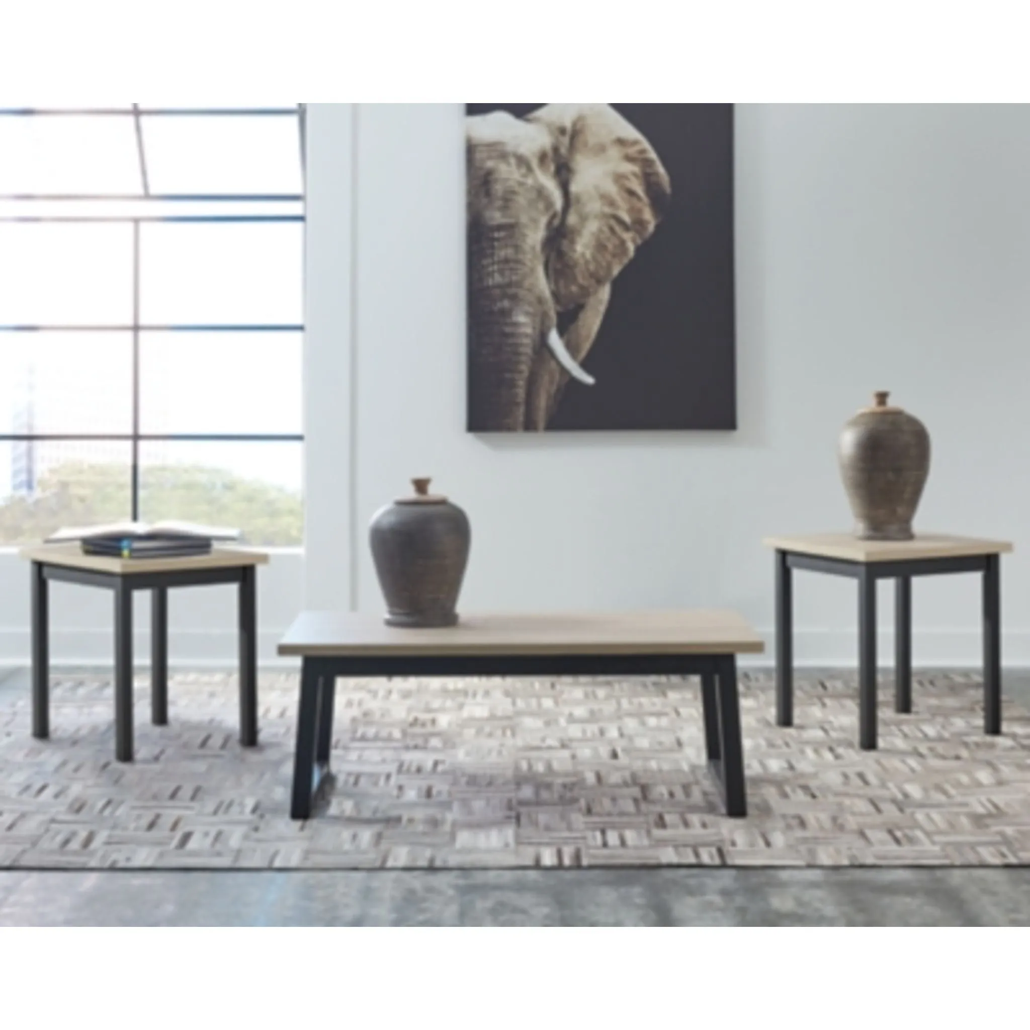 Waylowe 3 Pack Tables - Natural/Black