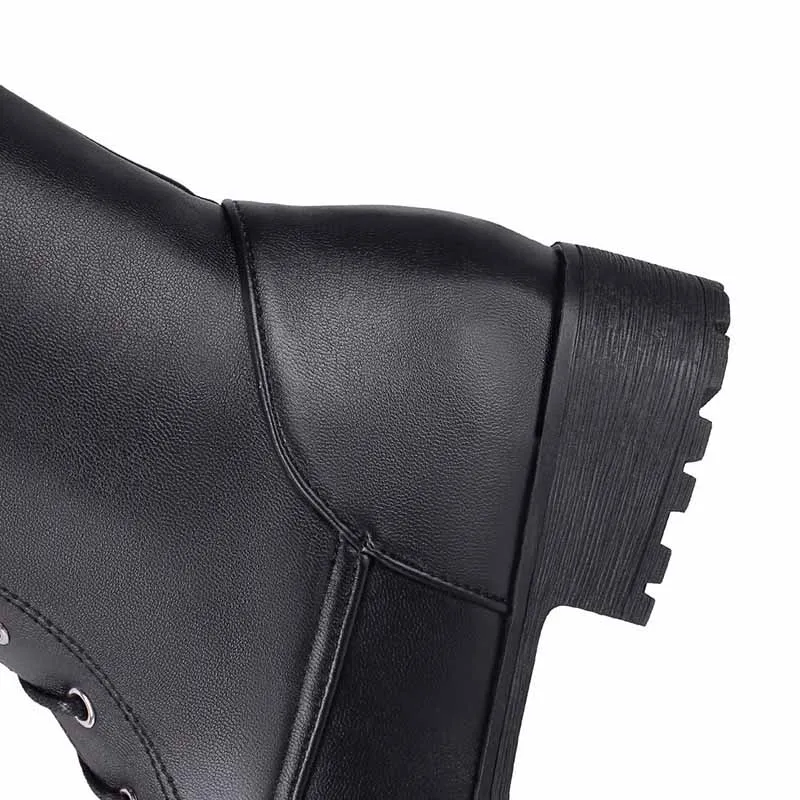 Women's lace up knee high boots plus size low heel boots