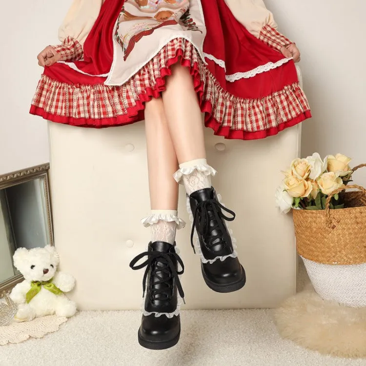 Women's Pu Leather Lolita Lace Up Flat Ankle Boots
