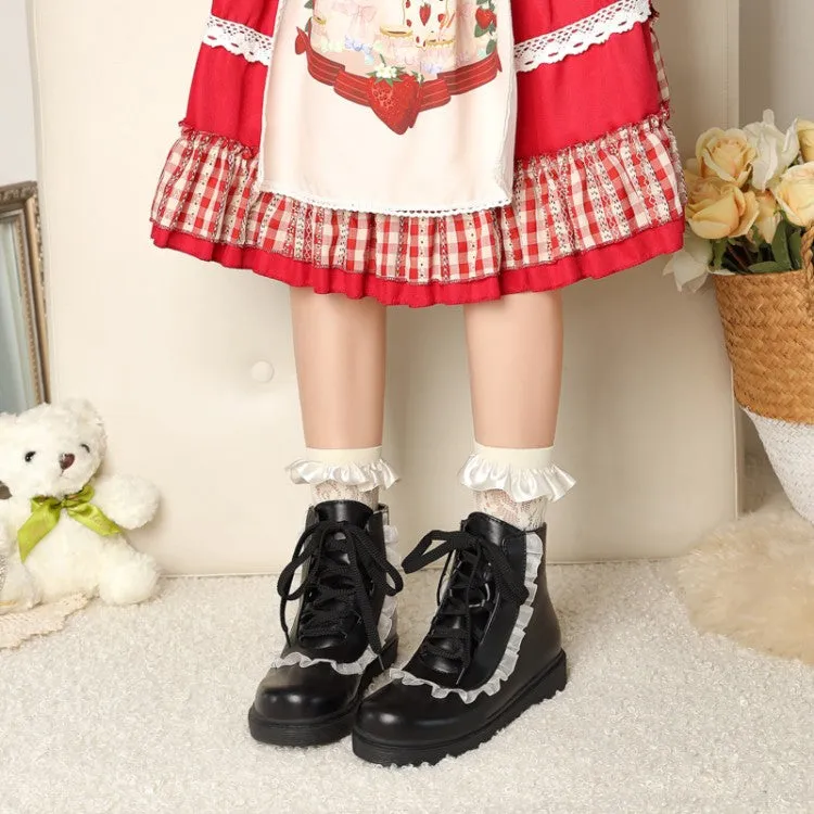 Women's Pu Leather Lolita Lace Up Flat Ankle Boots