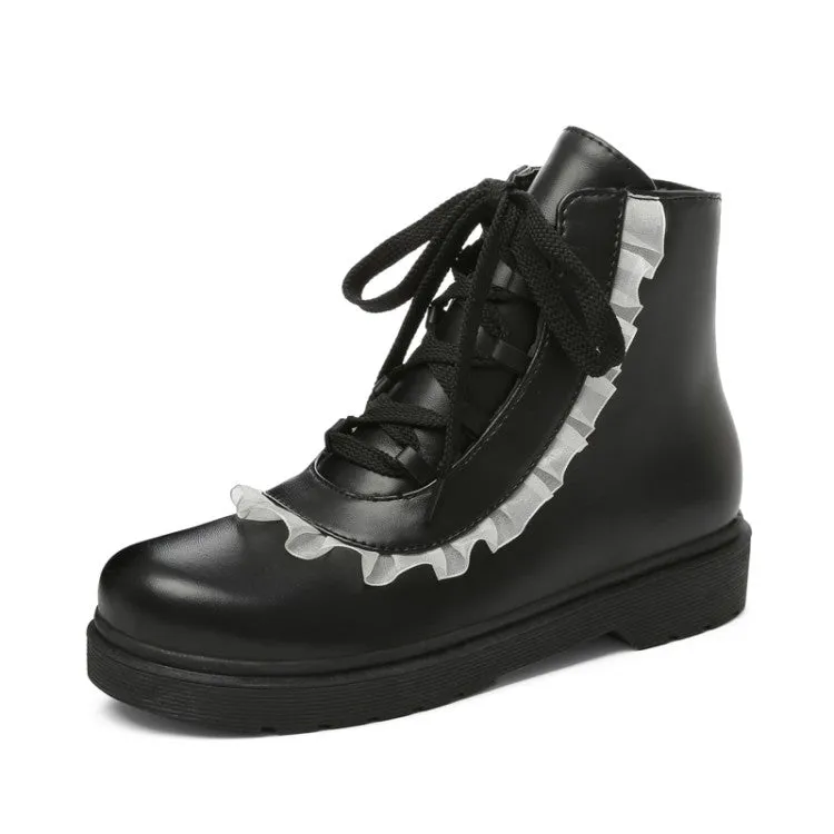 Women's Pu Leather Lolita Lace Up Flat Ankle Boots