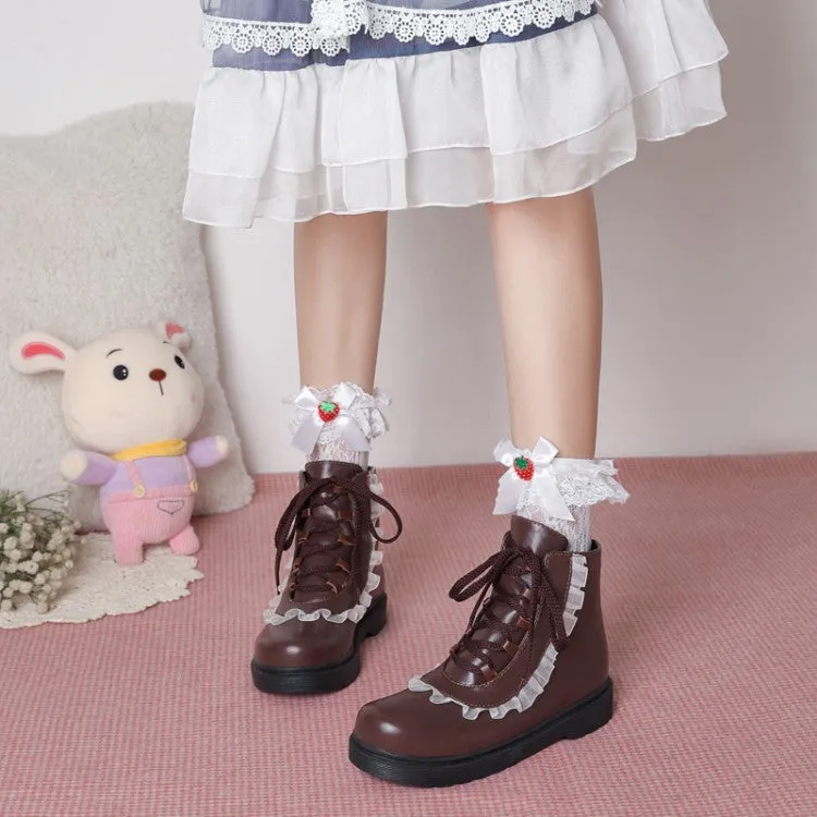 Women's Pu Leather Lolita Lace Up Flat Ankle Boots