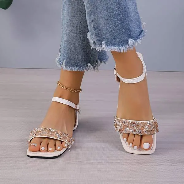 Women's Square-Toe Flat Sandals with Shimmering Detail 56309125C