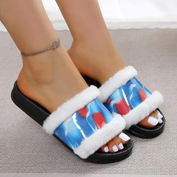 Women's Thick Sole Furry Slide Sandals 55227587C