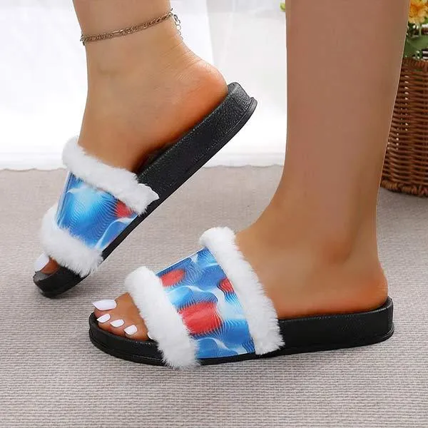 Women's Thick Sole Furry Slide Sandals 55227587C